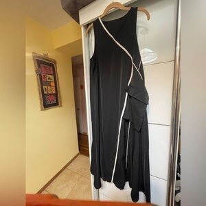 Women’s Black &white Sleeveless Pocket Long Loose Dress Sz L